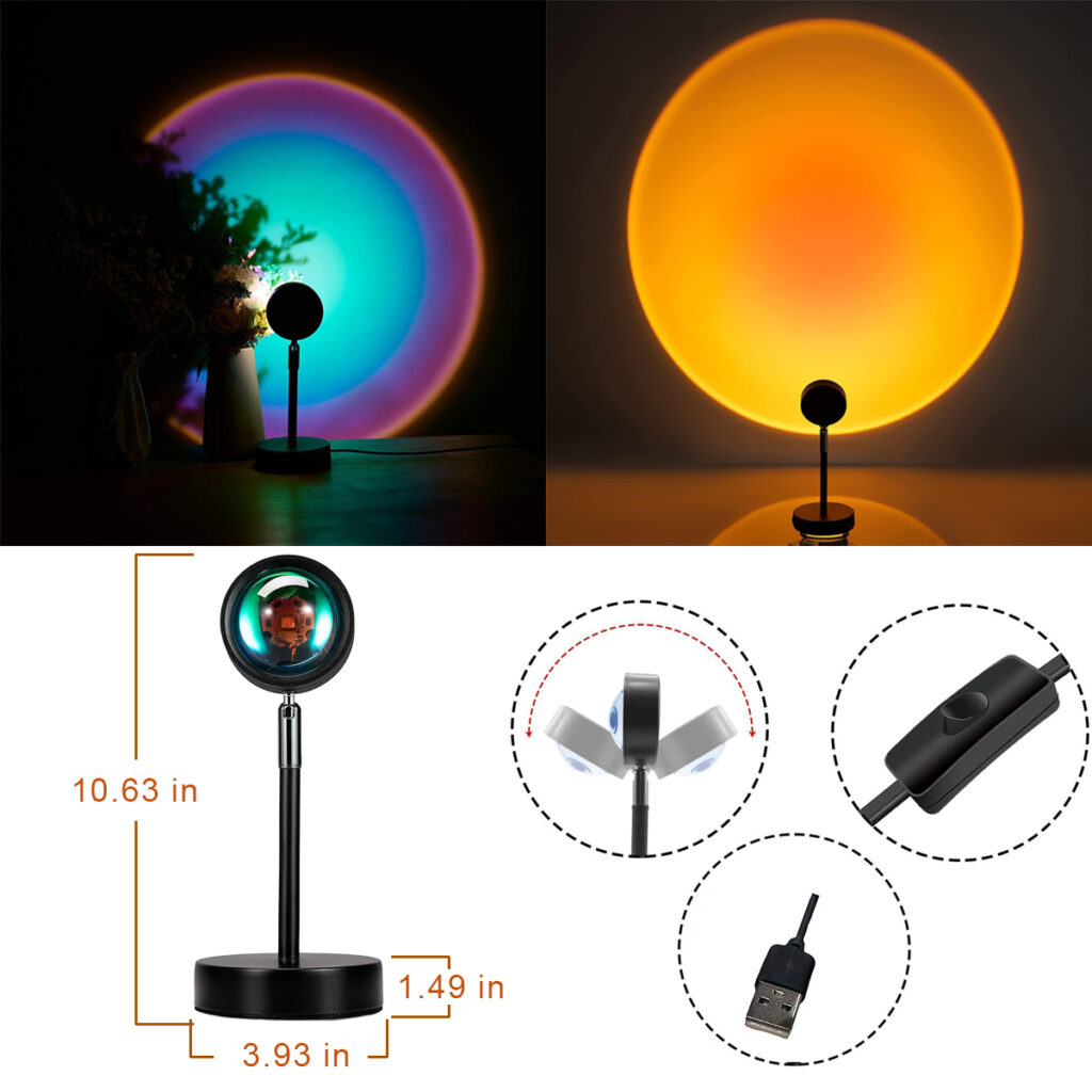 Sunset Lamp Projection Led Lights Romantic Aurora Floor Stand USB LED Night Light, 180° Rotatable, Wall Ceiling Decoration, Suitable for Babies, Kids, Girls, Adults, Autistic Patients