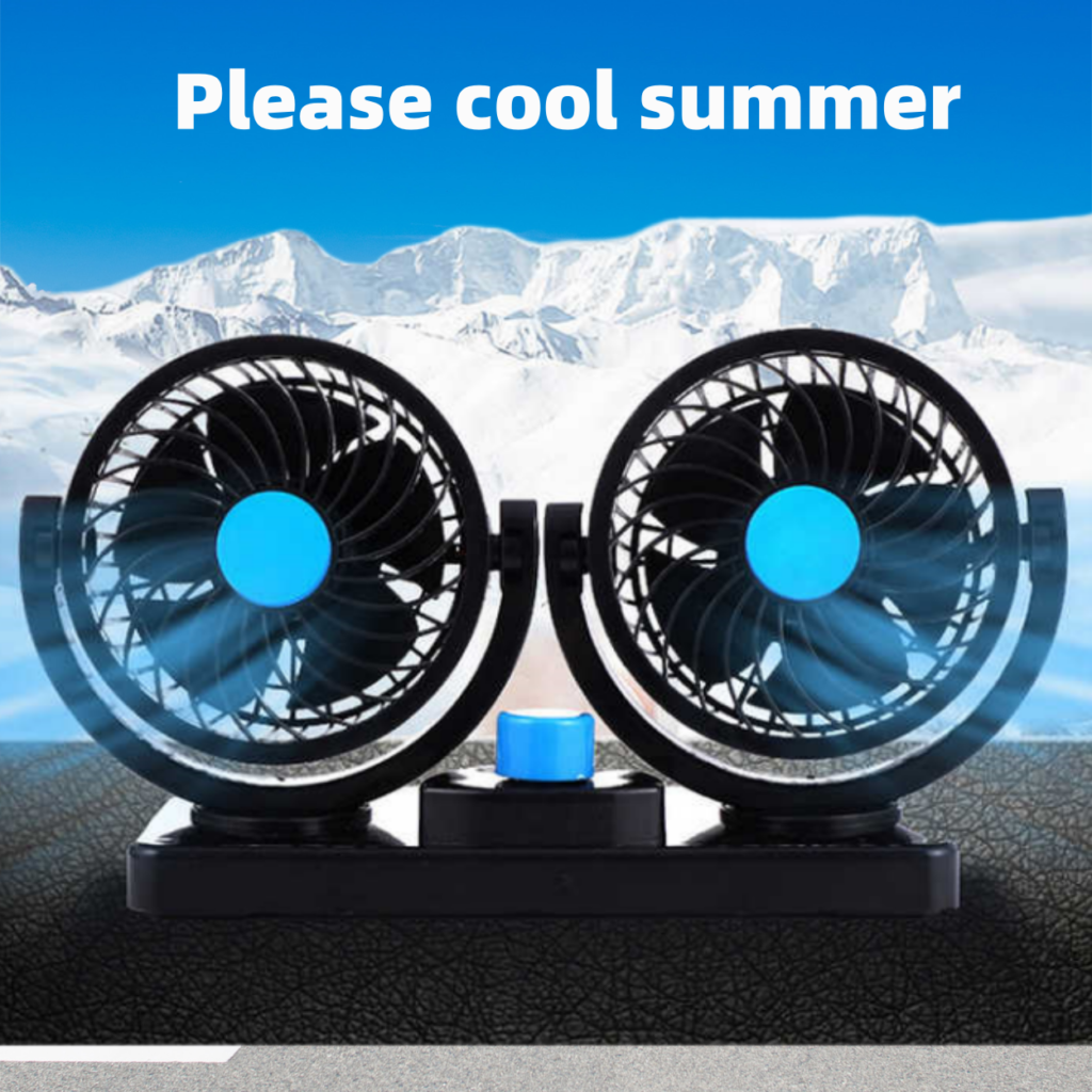 360 Degree Rotatable Car Fan 12V DC Electric 2 Speed Dual Head Fans, Quiet Strong Dashboard Cooling Air Circulator Fan for Sedan SUV RV Boat Auto Vehicles Golf or Home